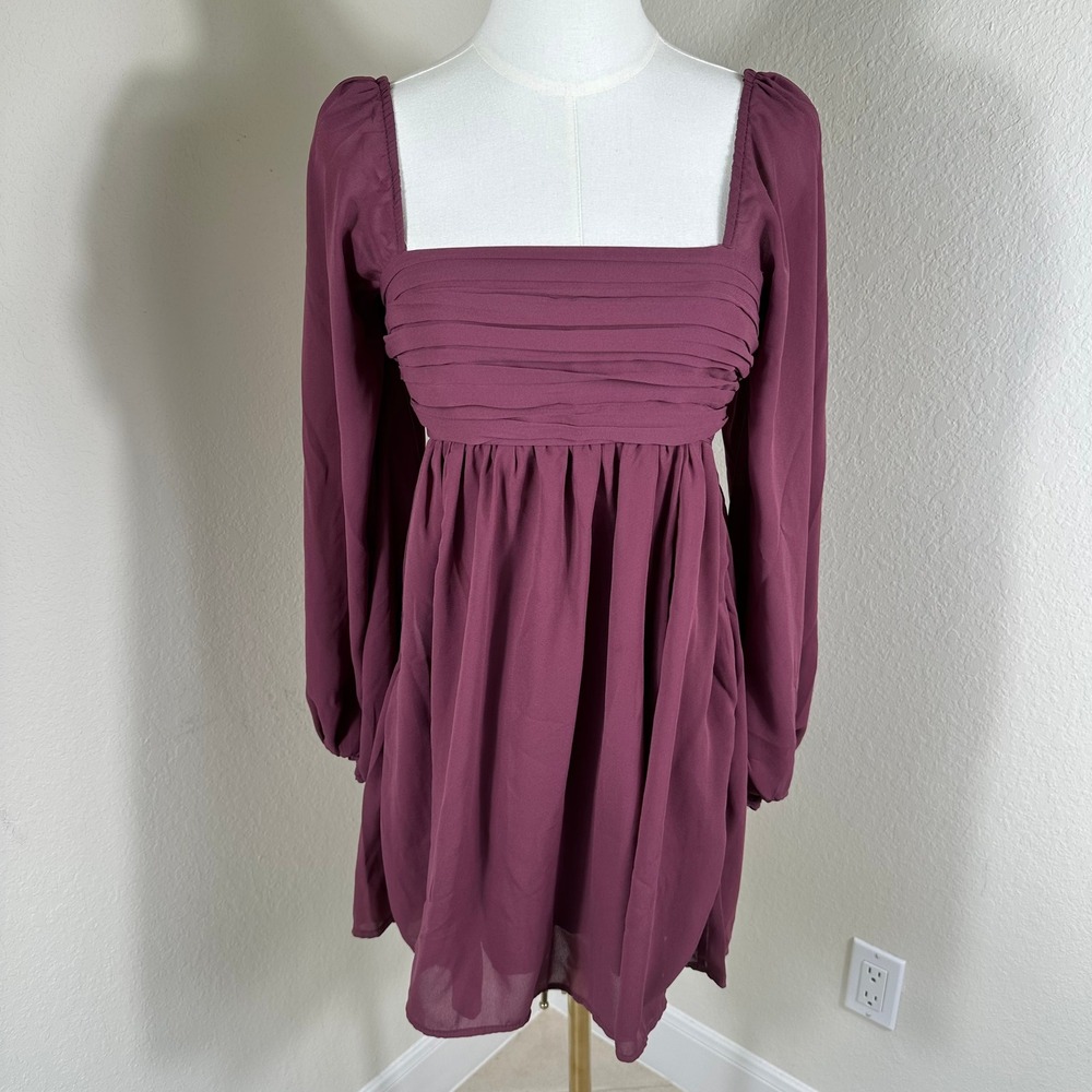 Abercrombie & Fitch Emerson Mini Dress Womens XXS Burgundy Long Sleeve Y2K